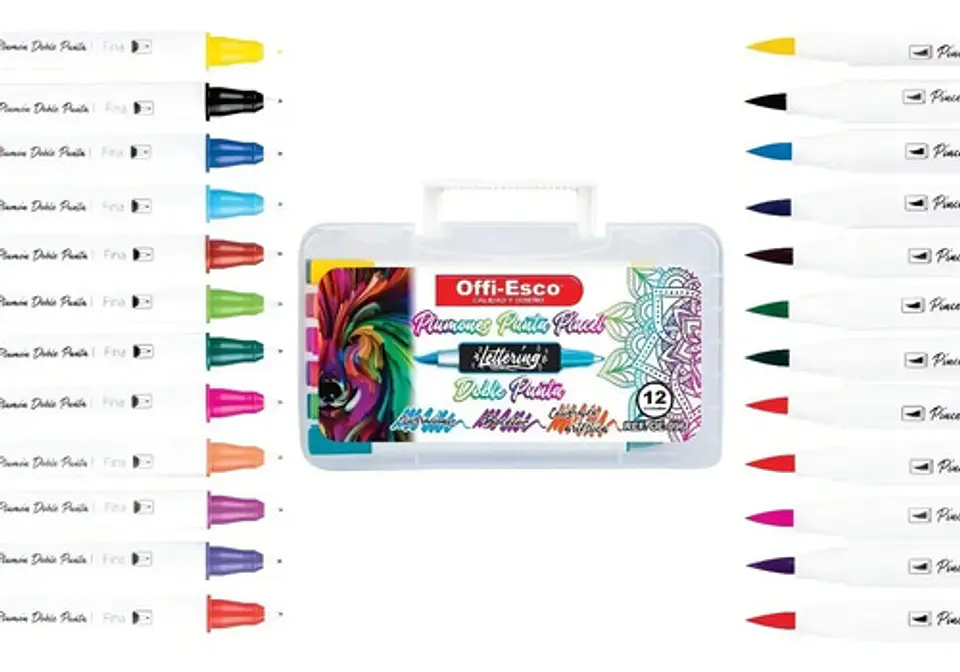 Plumones Doble Punta Pincel Offiesco Alcohol X12 Lettering Papel 4