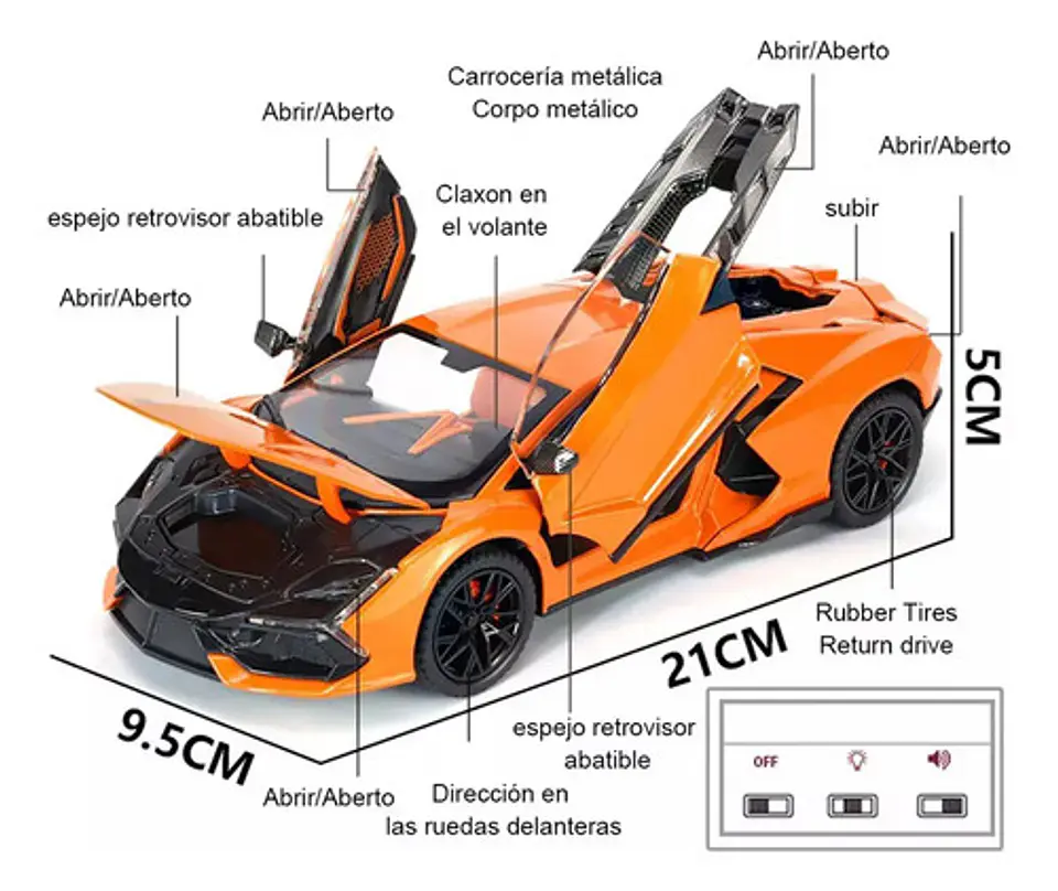 Lamborghini Revuelto Metal Luces Sonido Vapor Juguete 1:24 13