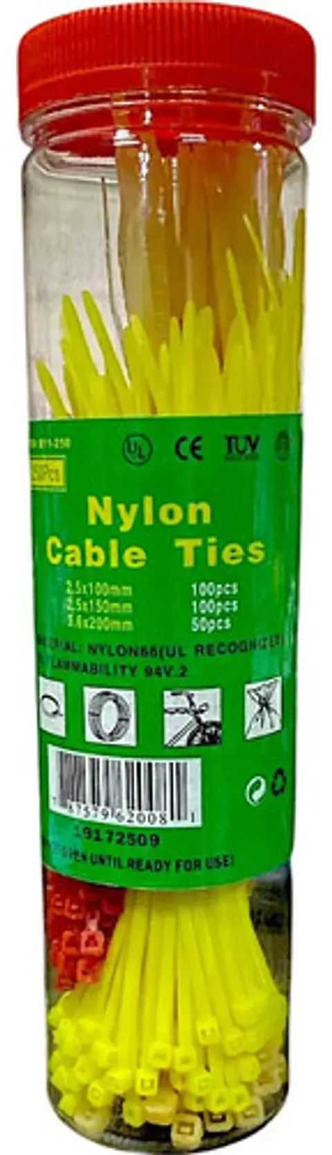Sujeta Cables Plásticos Nilon Cable Tie B11-250 250pcs Colores