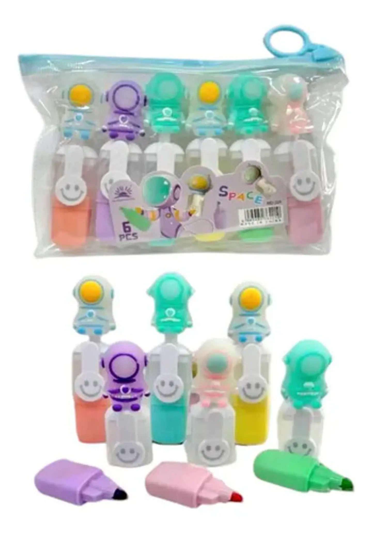 Marcador Resaltador Infantil Astronauta Estuche X6 Sorpresas 4