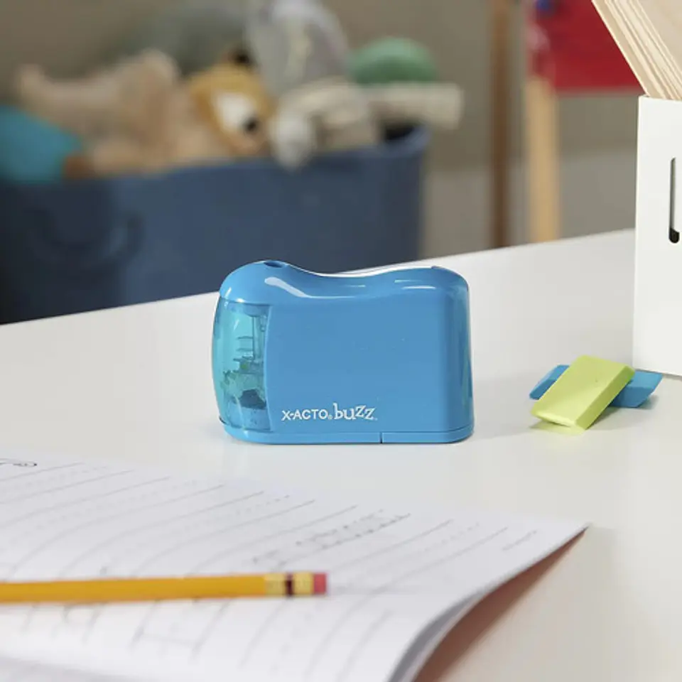 Sacapuntas Eléctrico X-acto Buzz Con Cuchilla De Acero Y Depósito Antideslizante Azul Acero 2