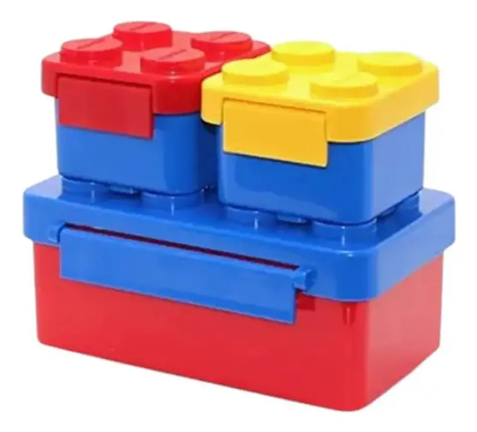 Lonchera Para Niños 3 Contenedores Tapa Hermética Bloques 2
