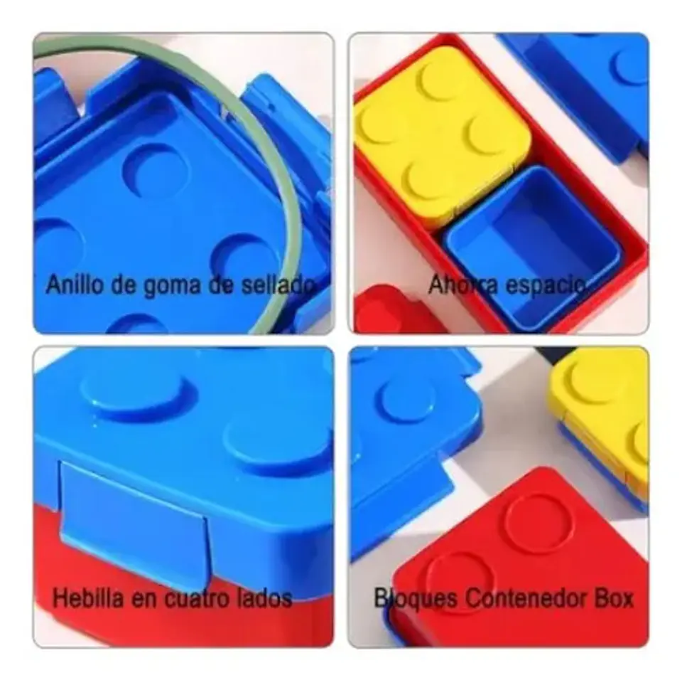 Lonchera Para Niños 3 Contenedores Tapa Hermética Bloques 4