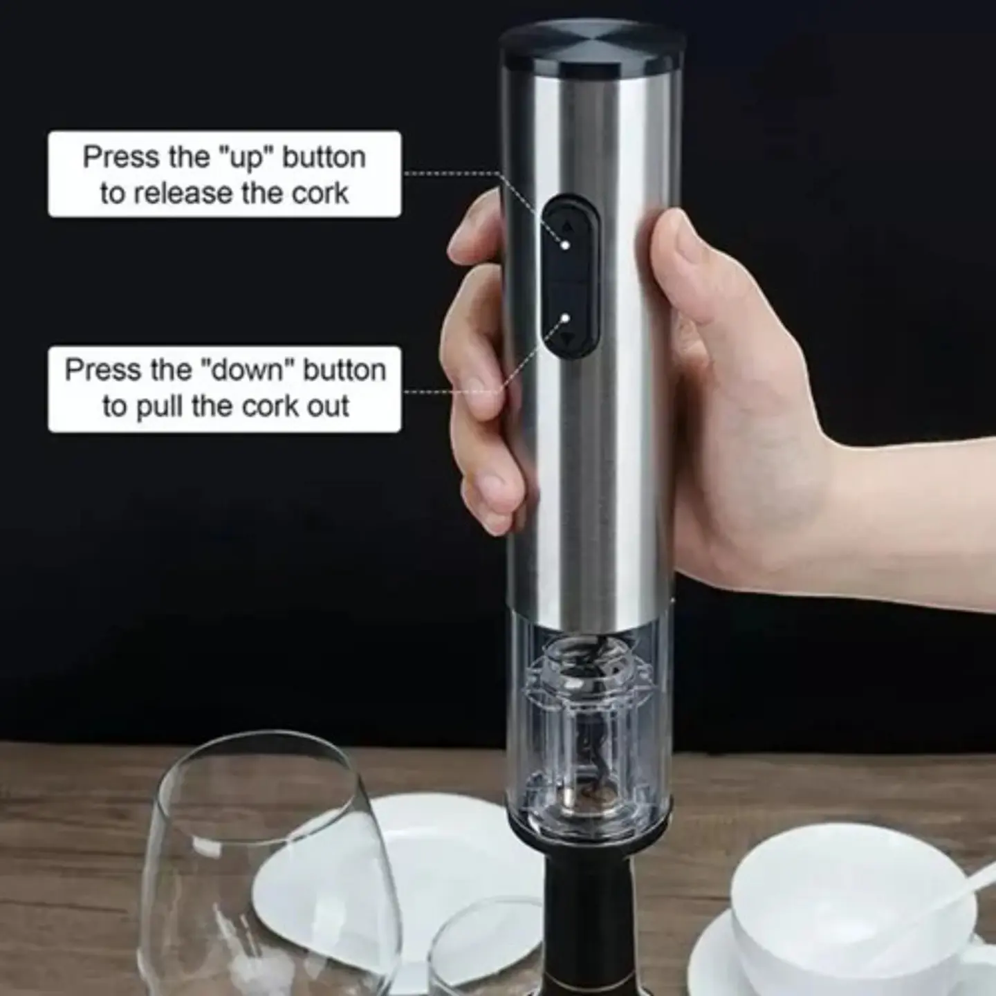 Sacacorcho Eléctrico Descorchador De Vinos Abridor A Pilas Color Negro 5