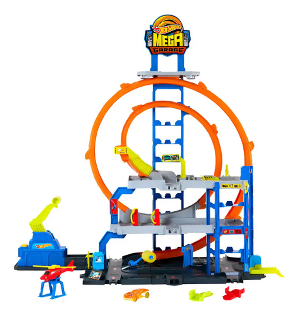 Hot Wheels Pista Mega City Loop Garage 65cm Alto Helicoptero 1