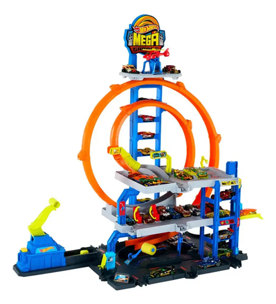 Hot Wheels Pista Mega City Loop Garage 65cm Alto Helicoptero 4