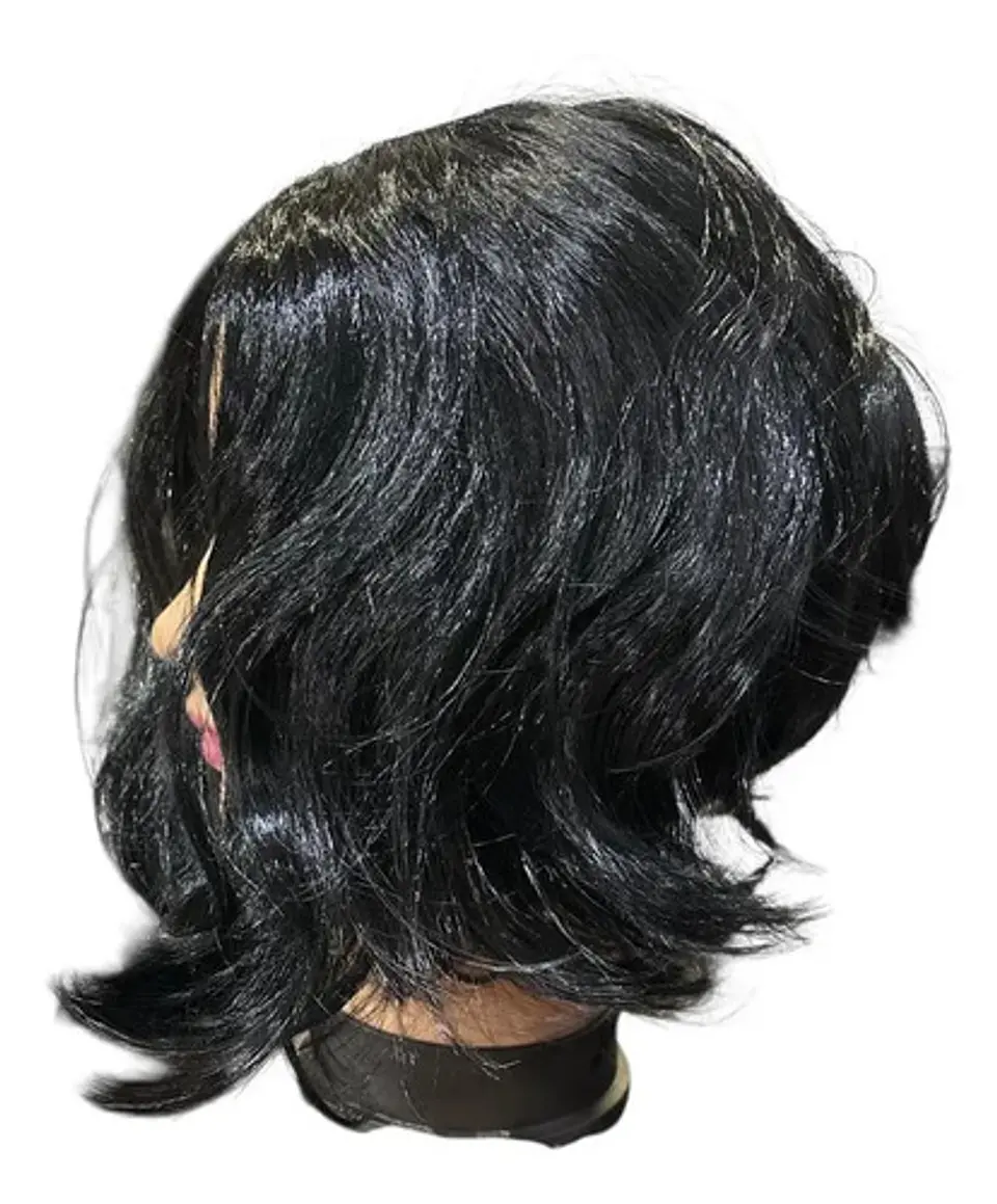 Peluca De Mujer Negra Corta Rizada Blanca Nieve Cosplay 2