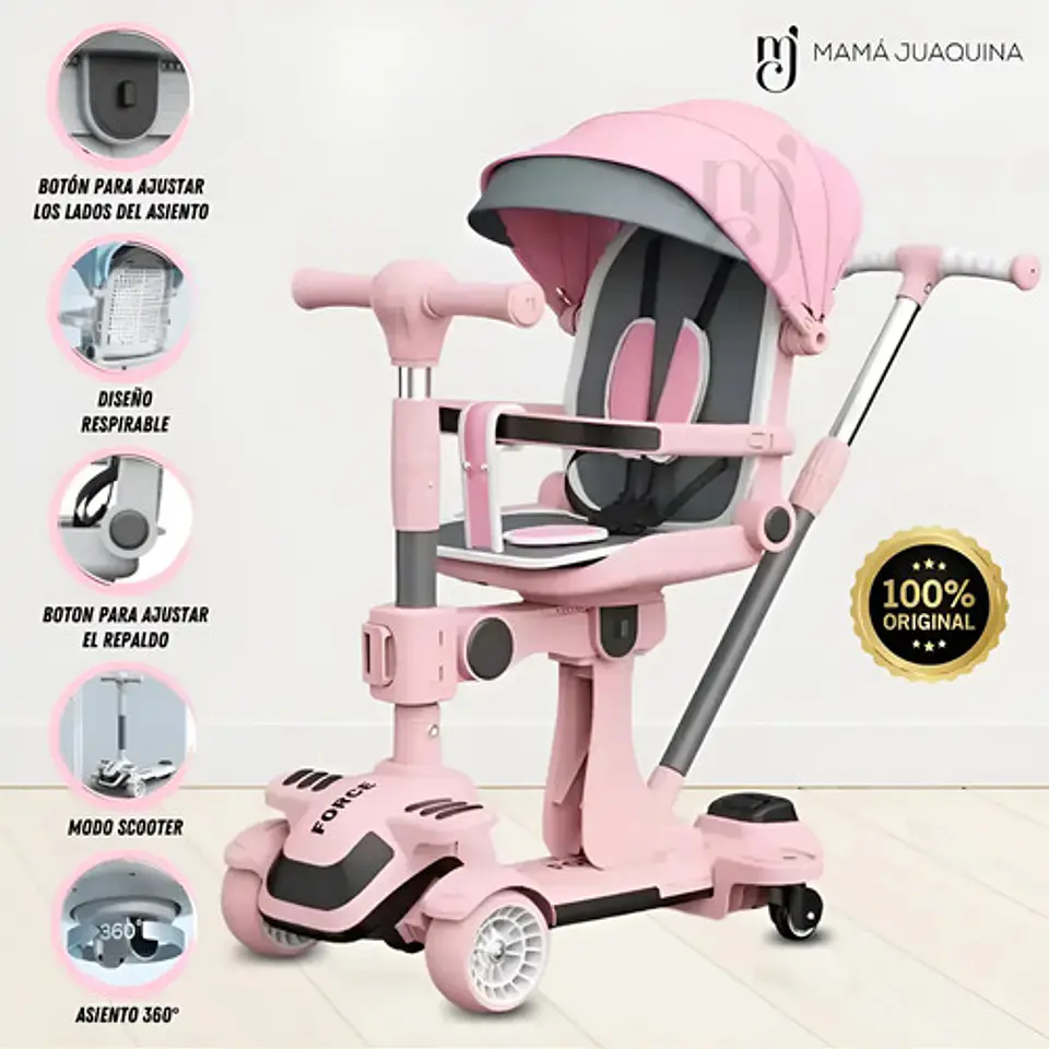 Triciclo 5 En 1 Scooter Carriola Coche Patineta Para Niña 4