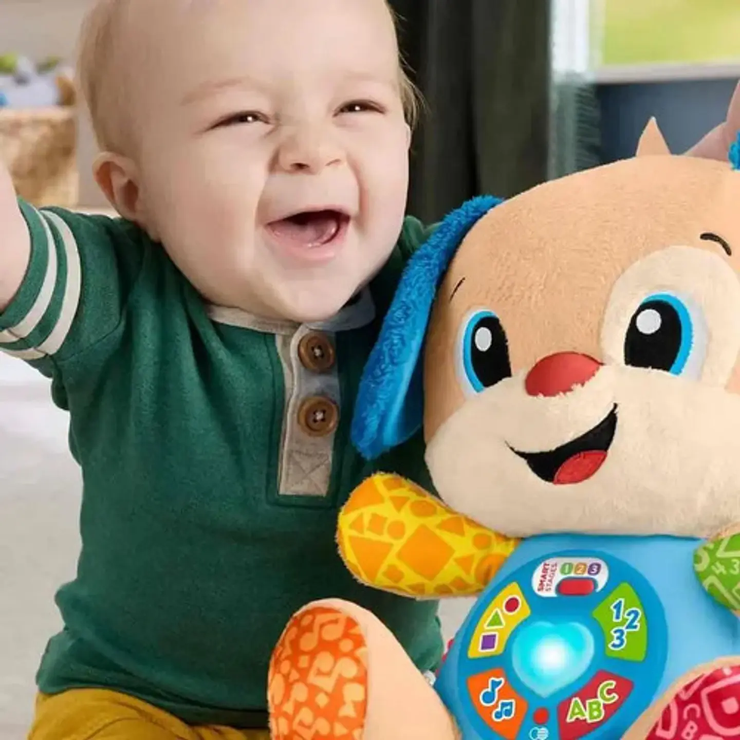 Peluche Puppy Perrito Aprende Conmigo Fisher-price Azul Claro Tamaño Mediano 4