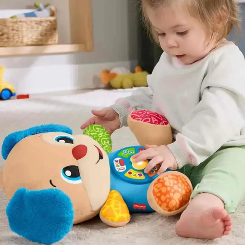 Peluche Puppy Perrito Aprende Conmigo Fisher-price Azul Claro Tamaño Mediano 5