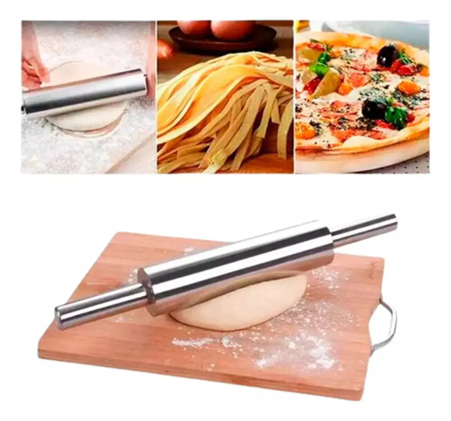 Rodillo Acero Inoxidable Repostería  Amasar Panaderia Pizza 5