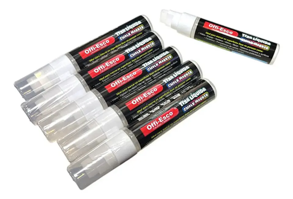 Marcadores Tiza Liquida Punta Reversible 6 Und Blancos 1