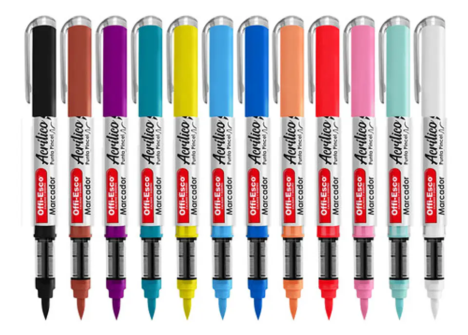 Marcadores Pastel Acrílicos X 12 Unds Punta Pincel Offi-esco 3