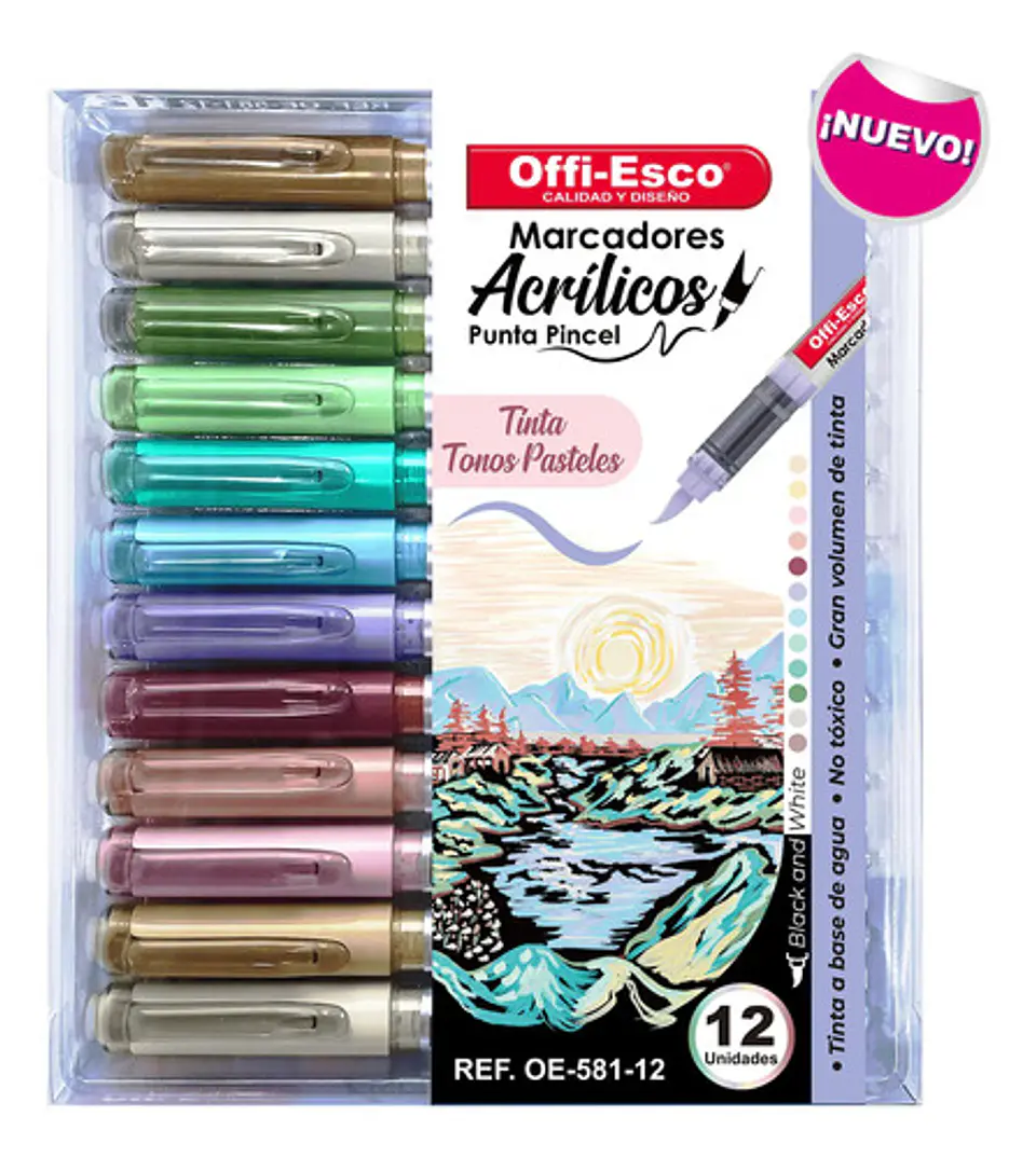 Marcadores Pastel Acrílicos X 12 Unds Punta Pincel Offi-esco 4