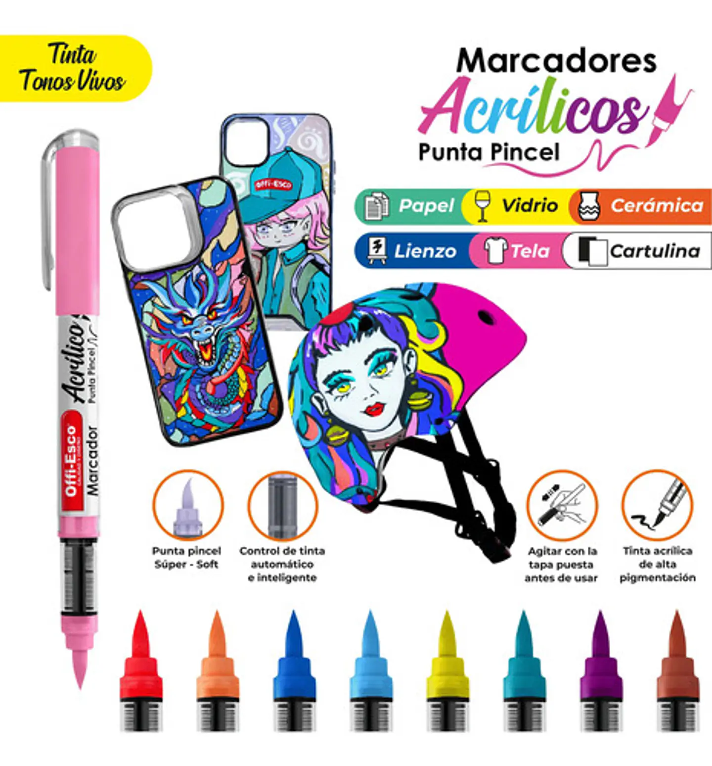 Marcadores Pastel Acrílicos X 12 Unds Punta Pincel Offi-esco 5