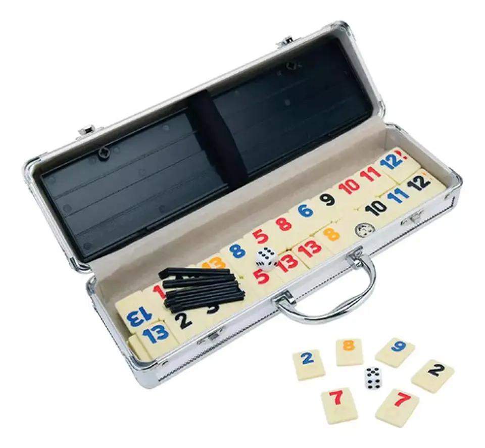 Juego Rummy Set Maletin Lujo Metal Mesa Fichas Familia 5