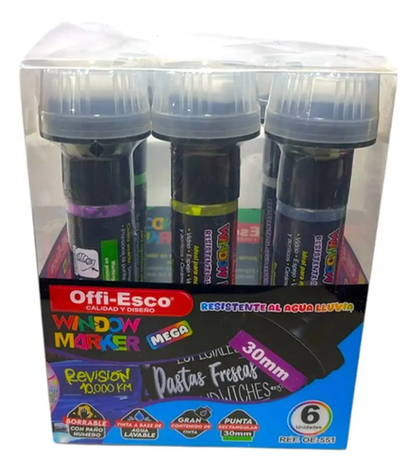 Marcador Plástico Offi-esco Punta Plana Window Vidrio Espejo Pack 6 3