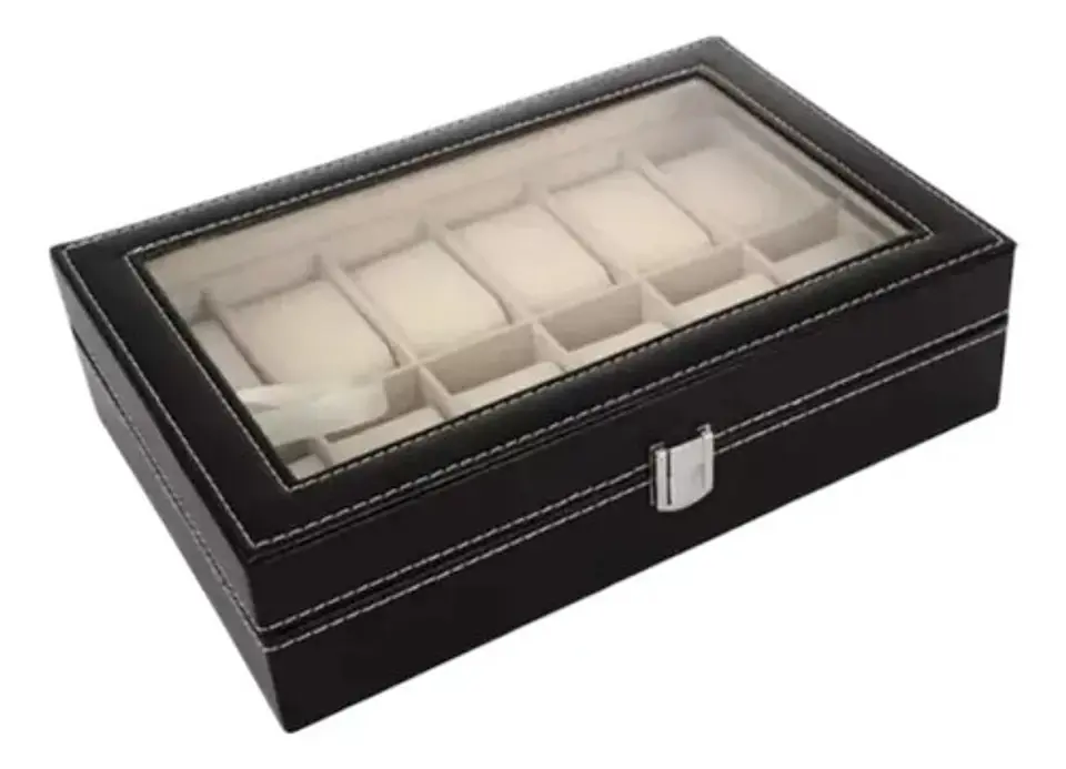 Estuche Caja Organizador Para Relojes 12 Ranuras Color Negro 3