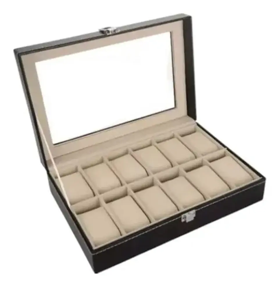 Estuche Caja Organizador Para Relojes 12 Ranuras Color Negro 4