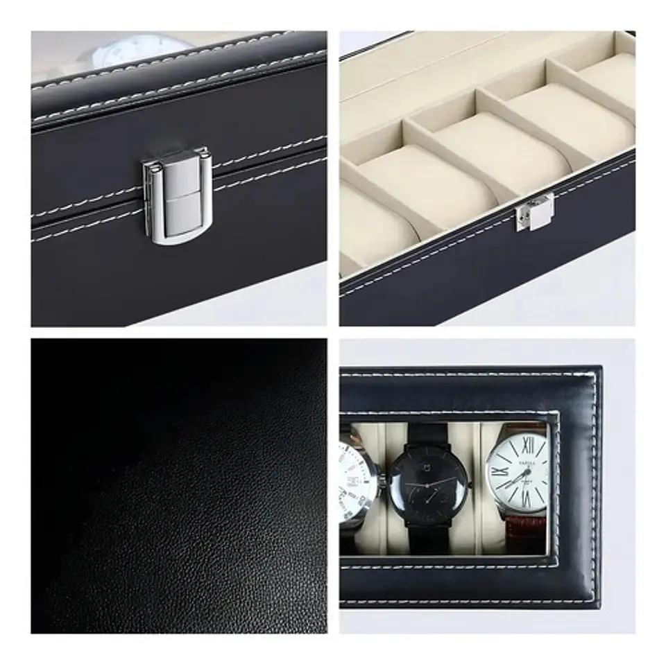Caja Organizadora Relojes Macro Yl-11 Cuero Sintético Negro 6 Relojes 3
