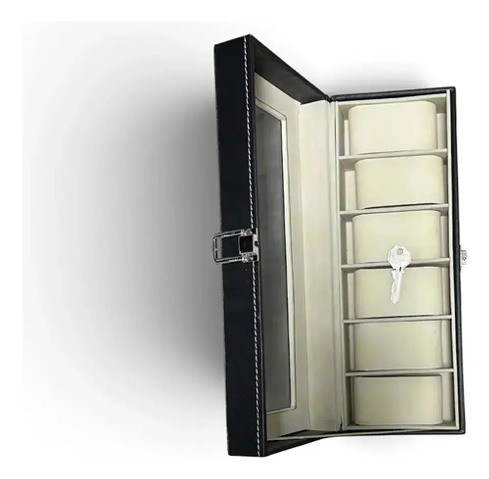 Caja Organizadora Relojes Macro Yl-11 Cuero Sintético Negro 6 Relojes 9