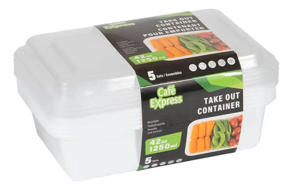 Set De 5 Contenedores De Alimentos Plastico 42oz 1250ml 1