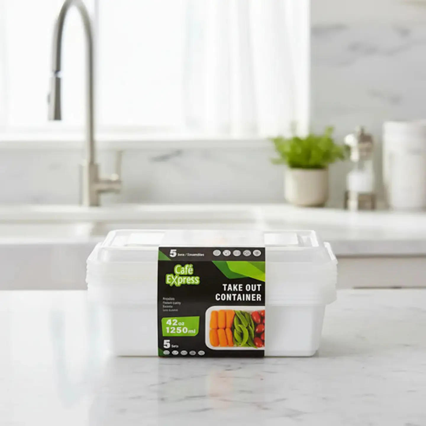 Set De 5 Contenedores De Alimentos Plastico 42oz 1250ml 2