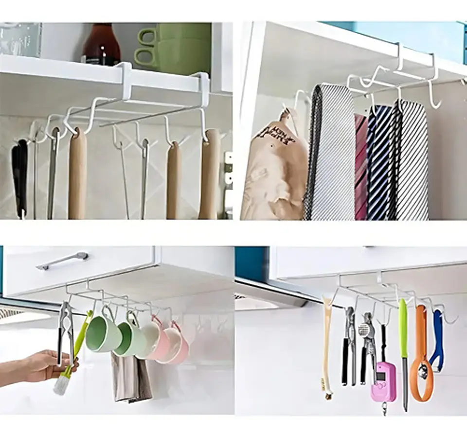 Organizador Macro Metal Blanco 10 Ganchos Colgador Tazas Cocina 28cm 1