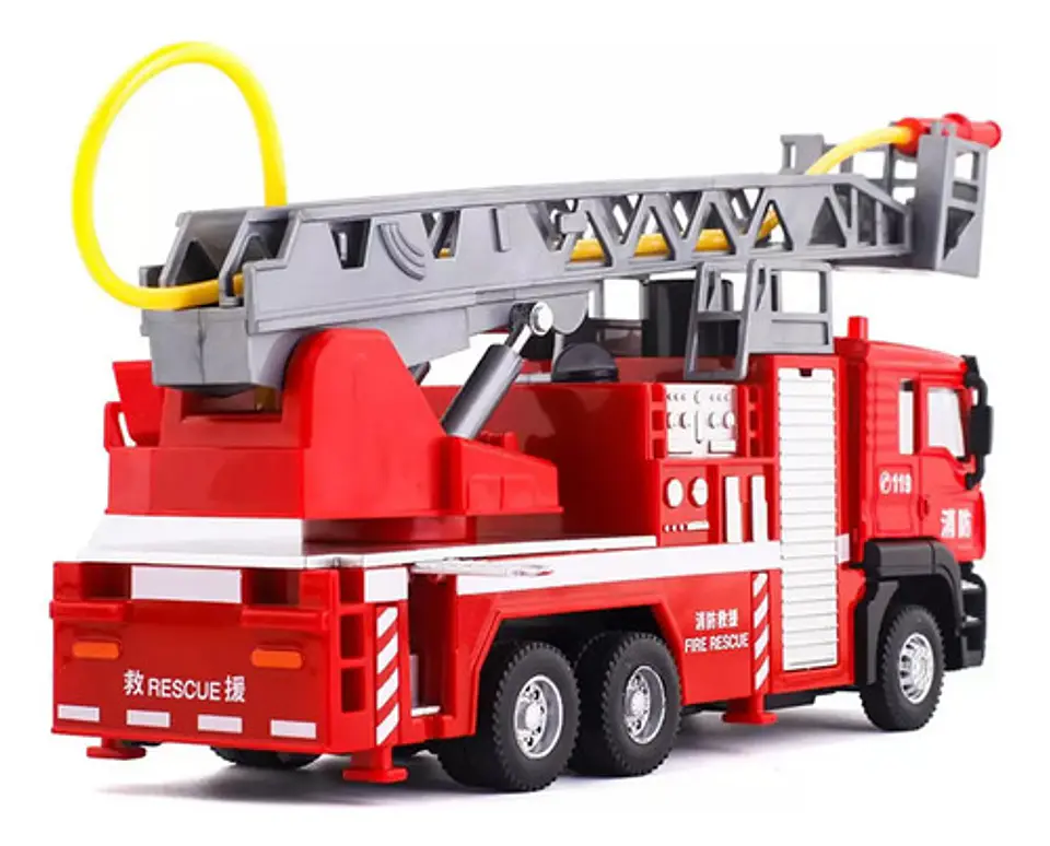 Camion Bomberos Aleacion Metal Luces Sonido Escala 1:50 Color Rojo 2