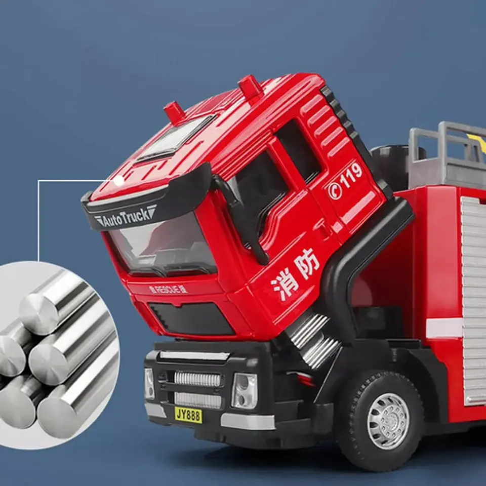 Camion Bomberos Aleacion Metal Luces Sonido Escala 1:50 Color Rojo 3