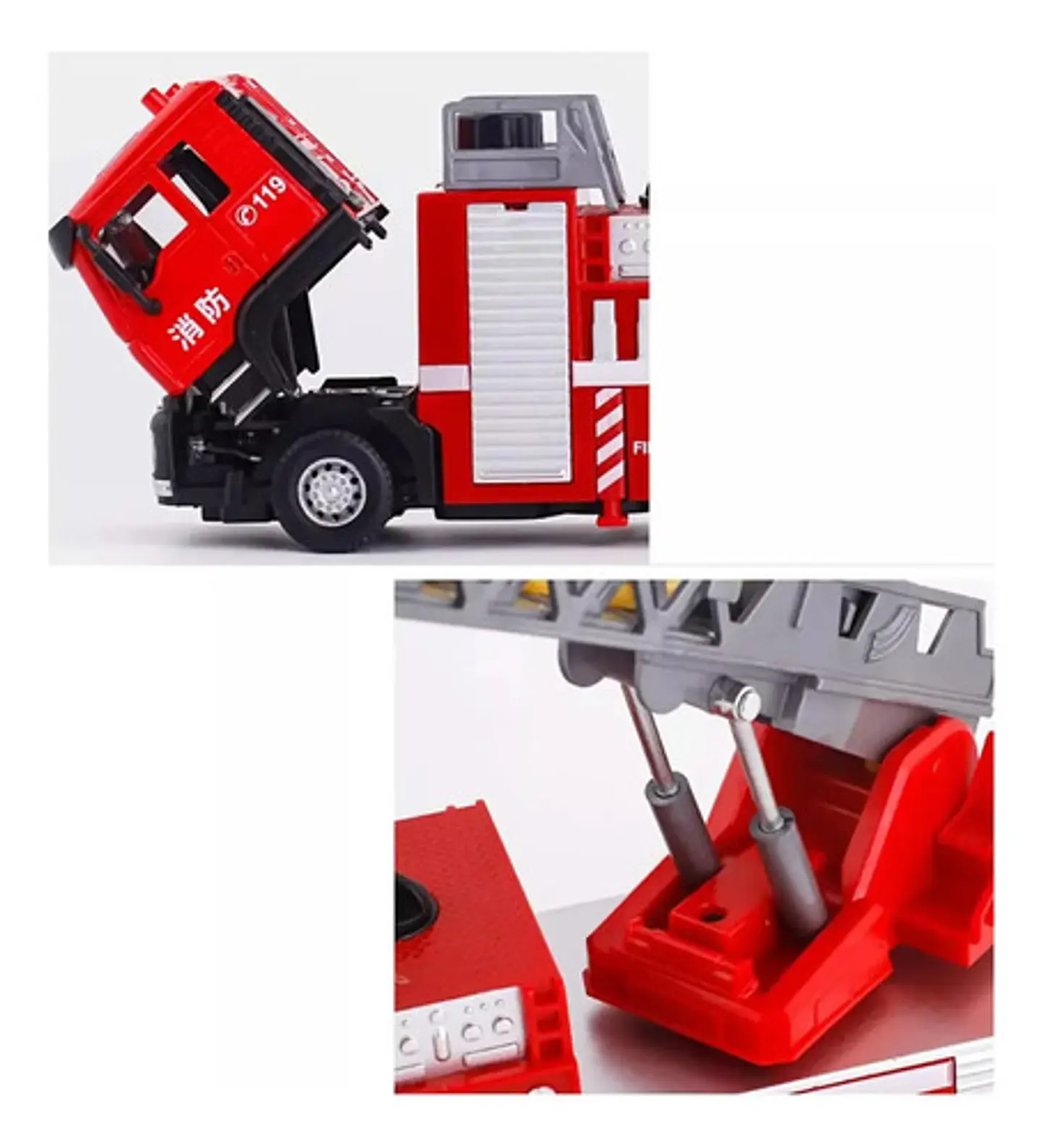 Camion Bomberos Aleacion Metal Luces Sonido Escala 1:50 Color Rojo 4