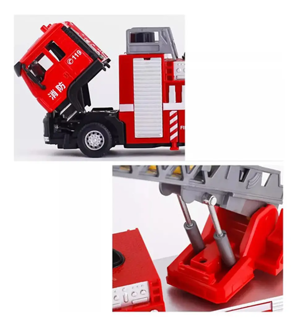 Camion Bomberos Aleacion Metal Luces Sonido Escala 1:50 Color Rojo 4