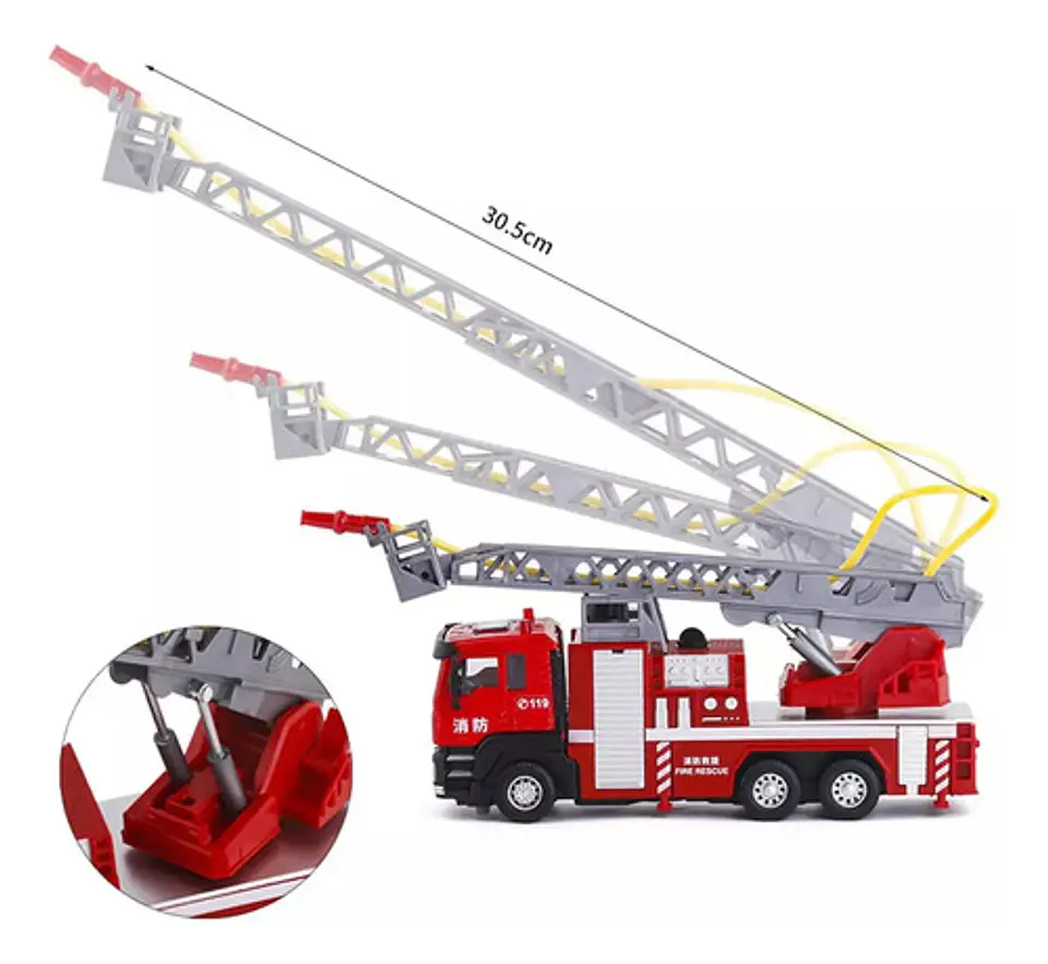 Camion Bomberos Aleacion Metal Luces Sonido Escala 1:50 Color Rojo 5