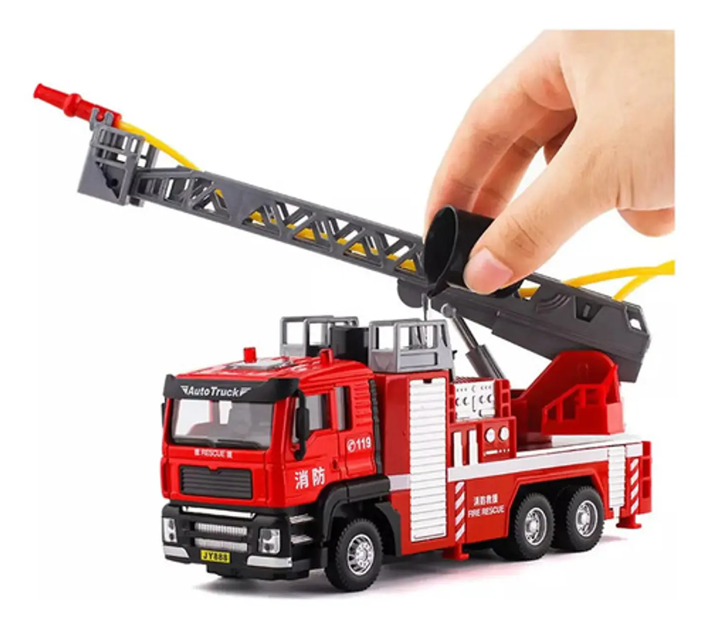 Camion Bomberos Aleacion Metal Luces Sonido Escala 1:50 Color Rojo 7