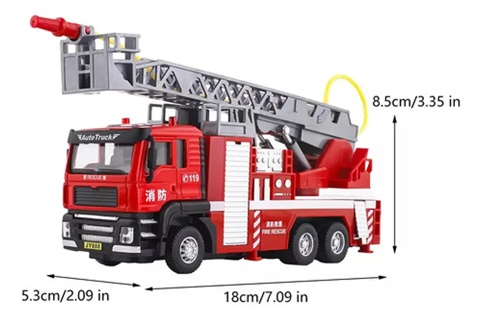 Camion Bomberos Aleacion Metal Luces Sonido Escala 1:50 Color Rojo 8
