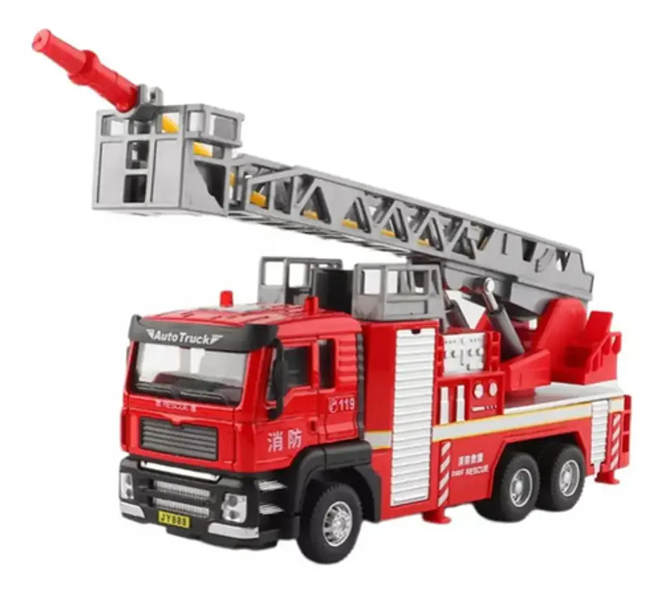 Camion Bomberos Aleacion Metal Luces Sonido Escala 1:50 Color Rojo 9