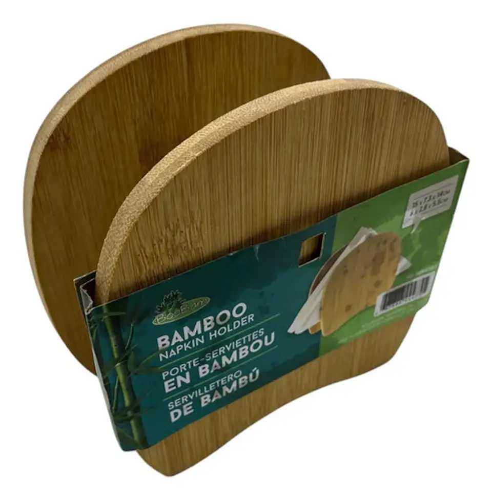 Servilletero Bamboo Boobam Ovalado Amarillo 15x7x13cm Con Compartimientos 1