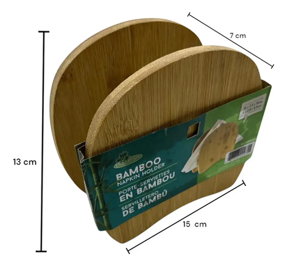 Servilletero Bamboo Boobam Ovalado Amarillo 15x7x13cm Con Compartimientos 2
