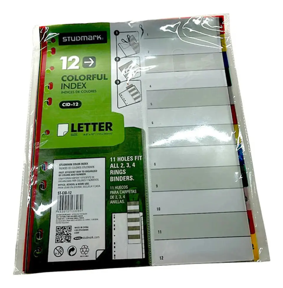 Separadores Para Archivador Studmark De Plástico Multicolor Con Lengüeta Y 12 Unidades Indice Colores 2