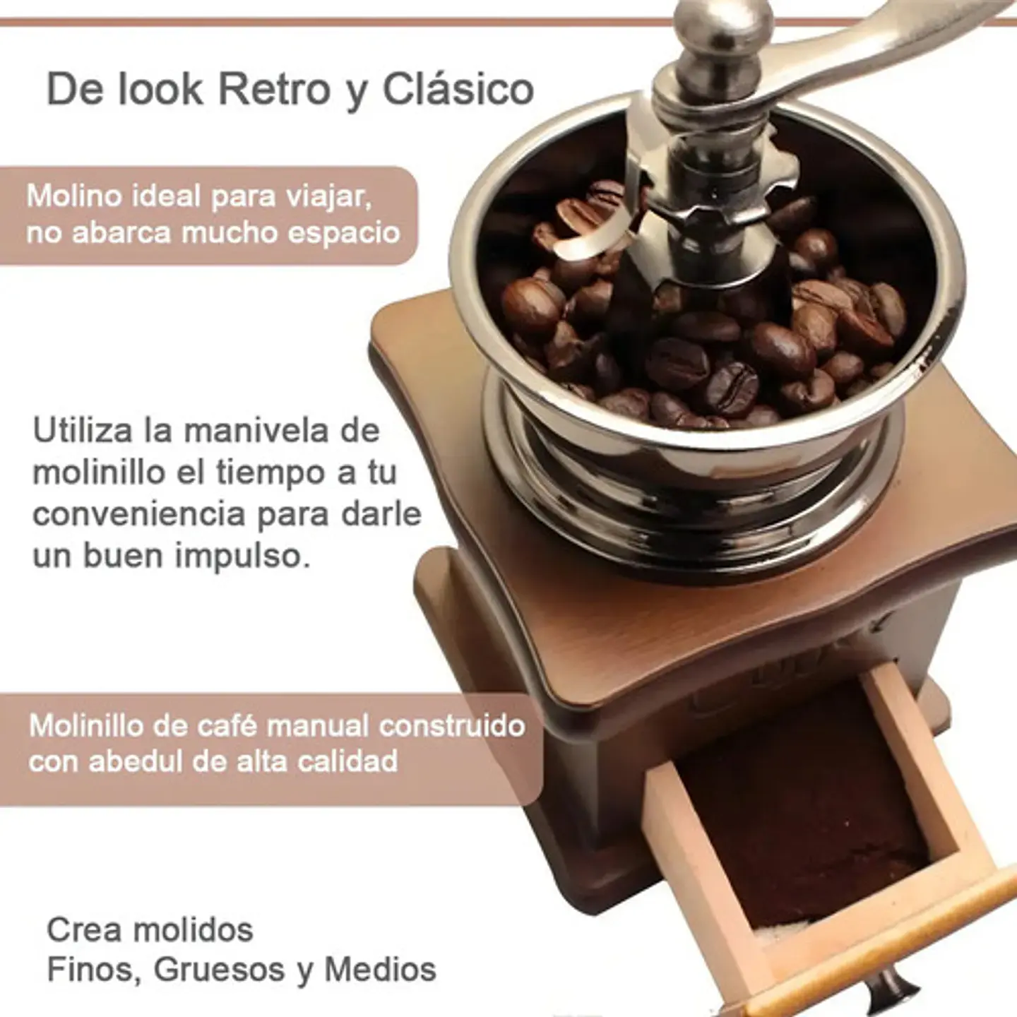 Molino De Café Manual Portátil De Madera Vintage Retro Color 5