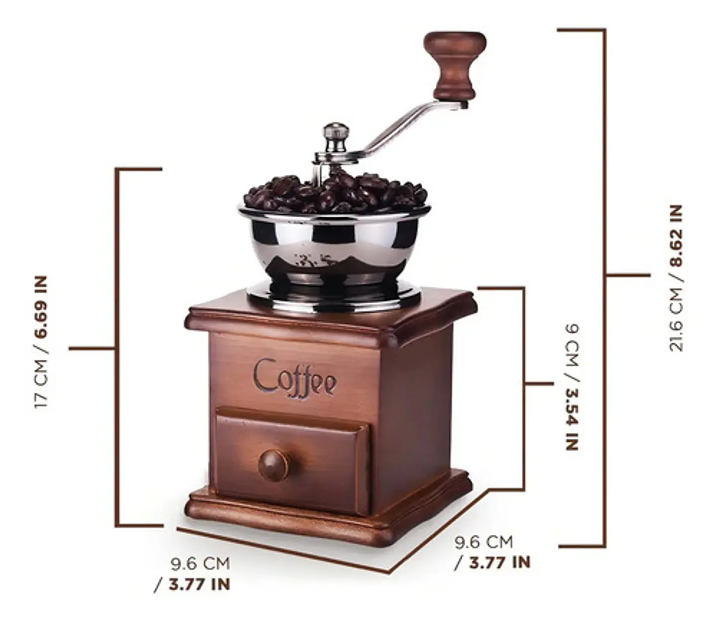 Molino De Café Manual Portátil De Madera Vintage Retro Color 8