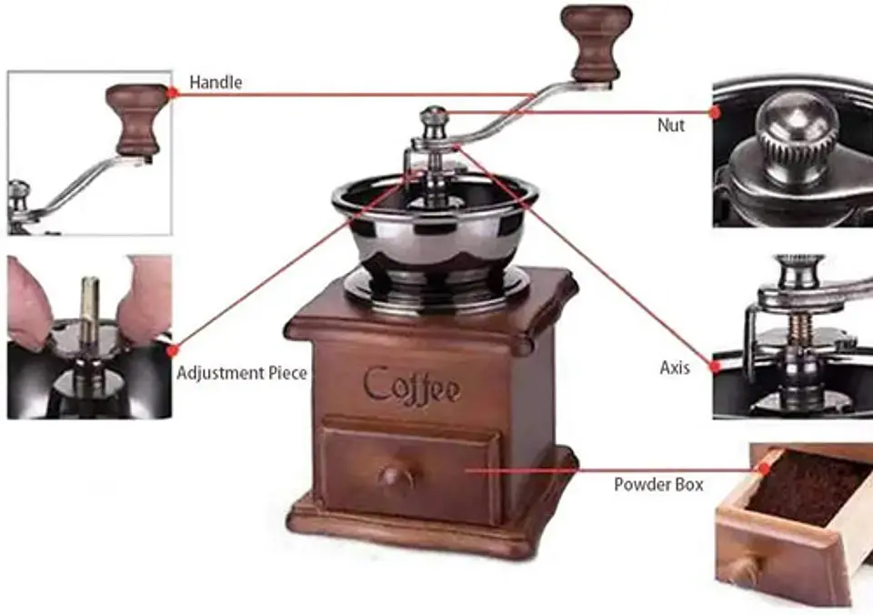 Molino De Café Manual Portátil De Madera Vintage Retro Color 9