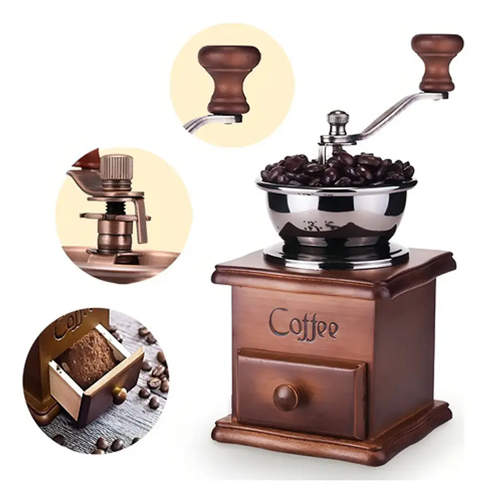 Molino De Café Manual Portátil De Madera Vintage Retro Color 10