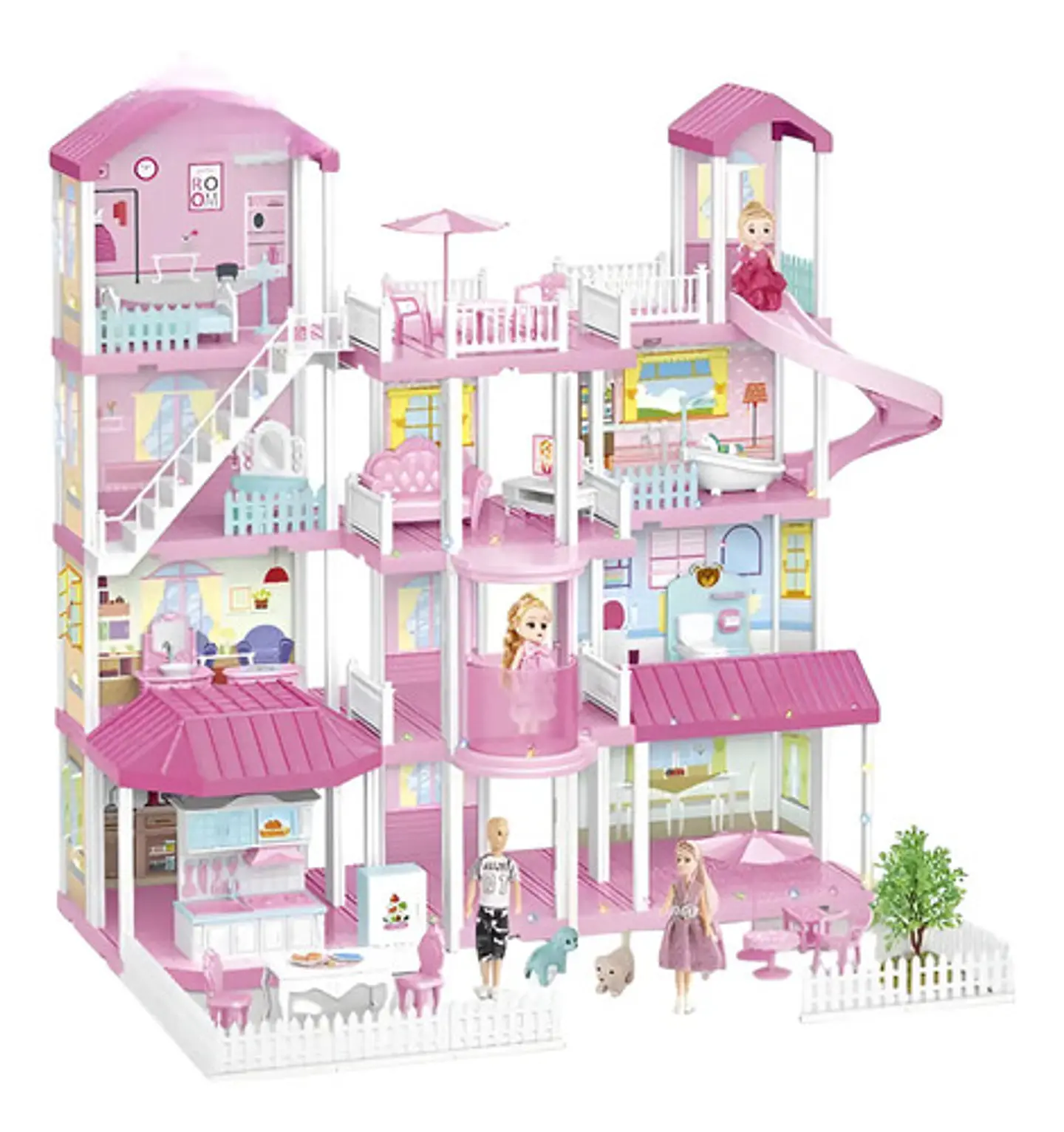 Casa De Muñecas 4 Pisos House Models Infantil Con Muebles Rosa Chicle 2