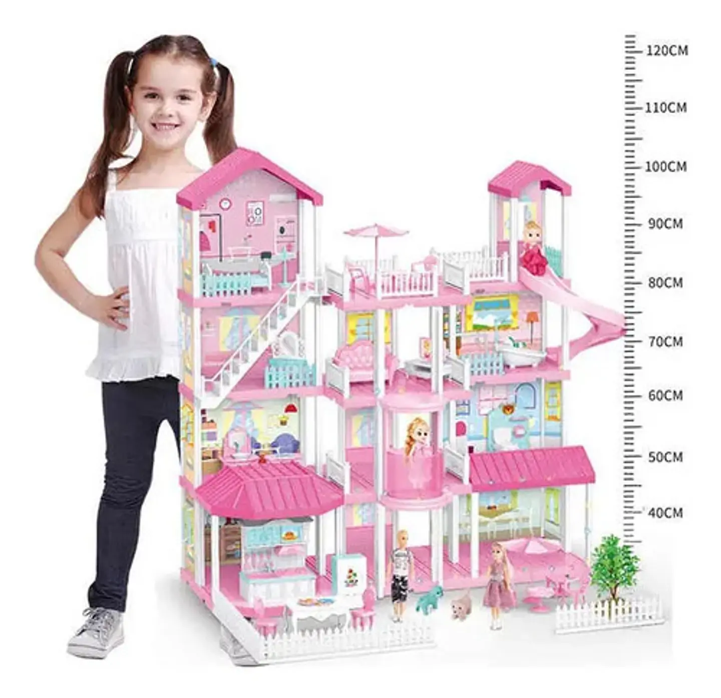 Casa De Muñecas 4 Pisos House Models Infantil Con Muebles Rosa Chicle 4