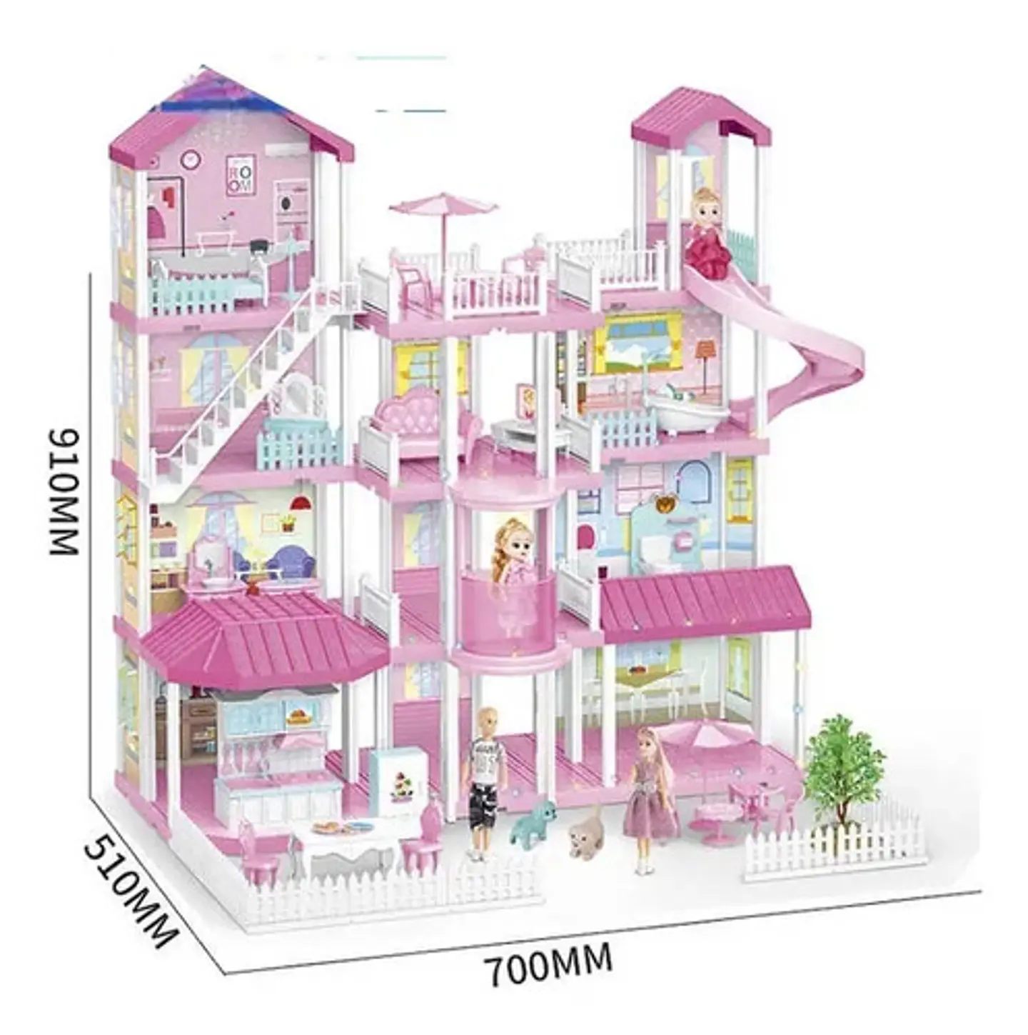 Casa De Muñecas 4 Pisos House Models Infantil Con Muebles Rosa Chicle 5