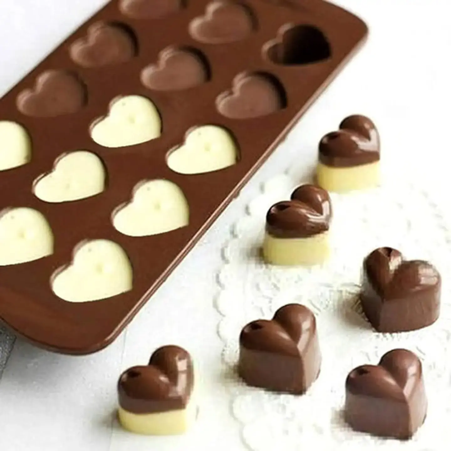Moldes Chocolate Corazon Silicona Flexible Caramelos Dulces Marrón 1