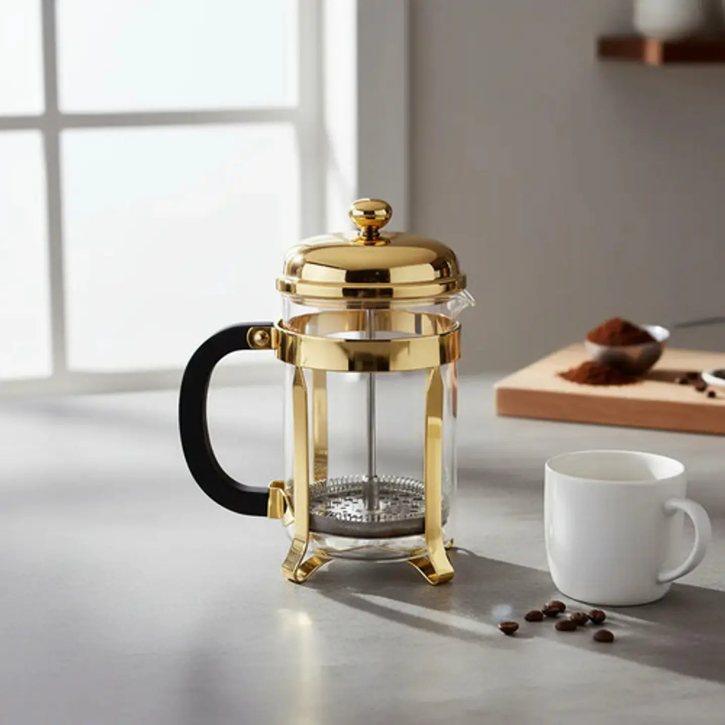 Cafetera Prensa Francesa 350ml Vidrio Color Oro Rosa Dorado 6