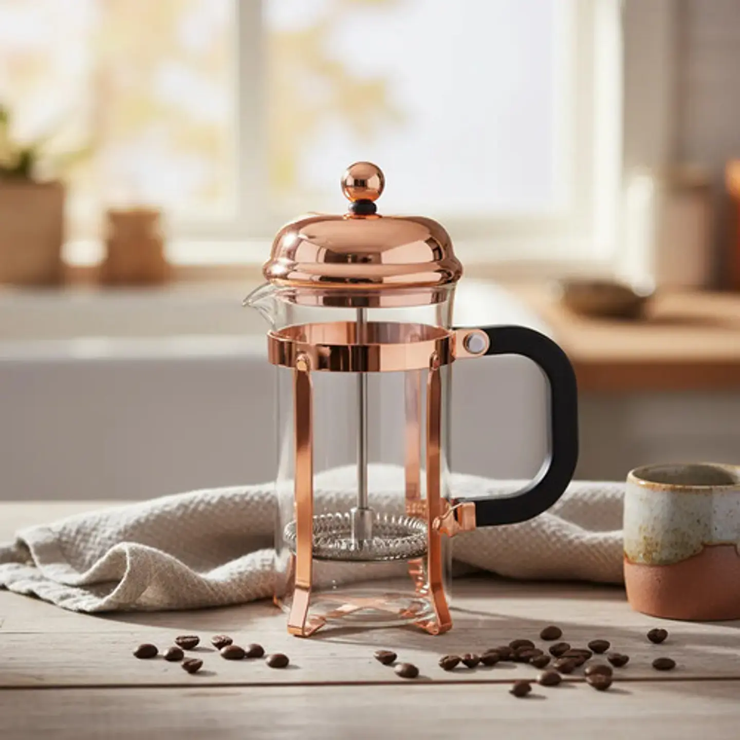 Cafetera Prensa Francesa 350ml Vidrio Color Oro Rosa Dorado 10