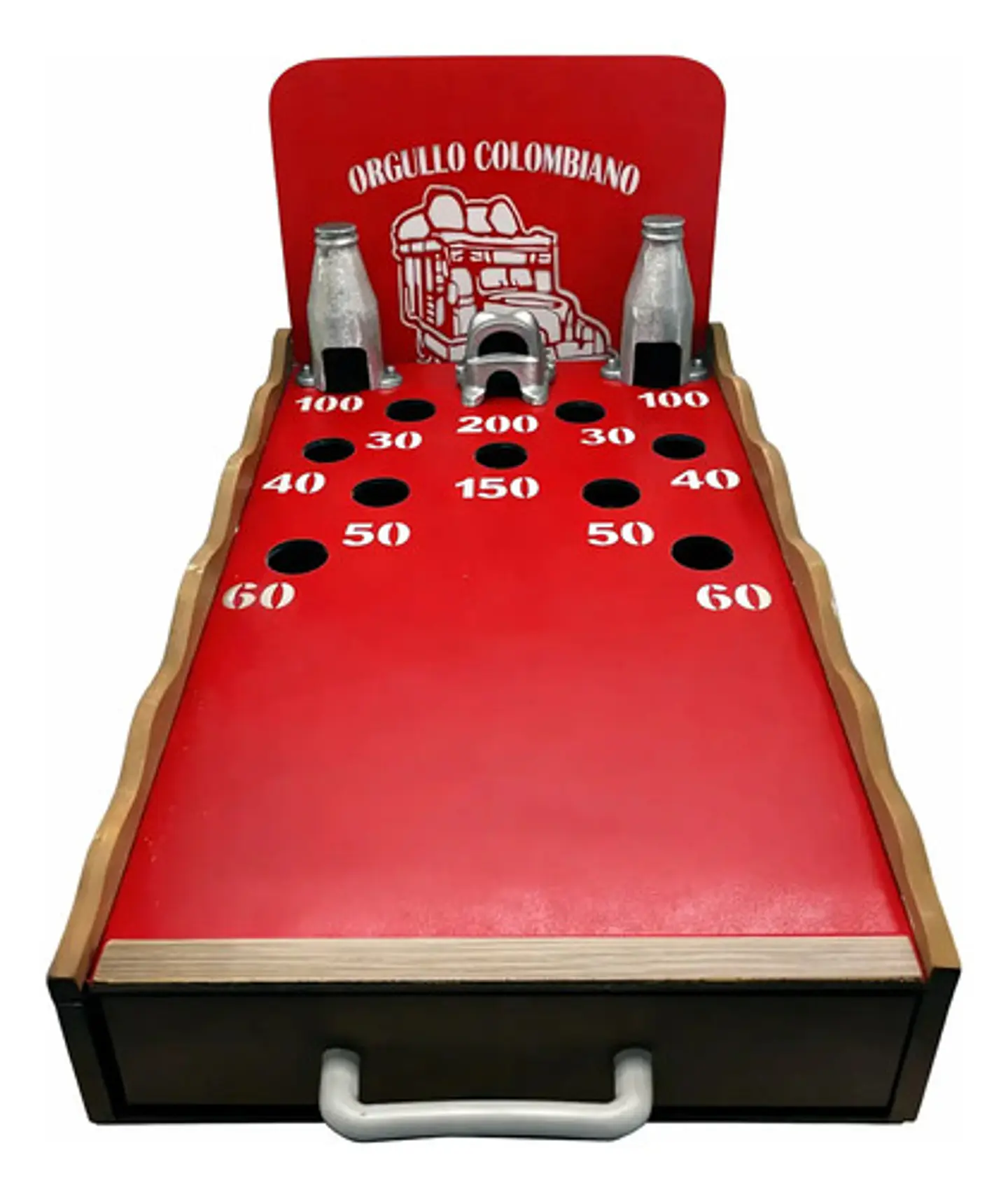 Juego De Bolirana Portátil En Madera Para Mesa Artesanal Color Naranja 1